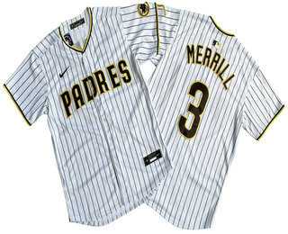 Mens San Diego Padres #3 Jackson Merrill White Pinstripe Limited Stitched Jersey